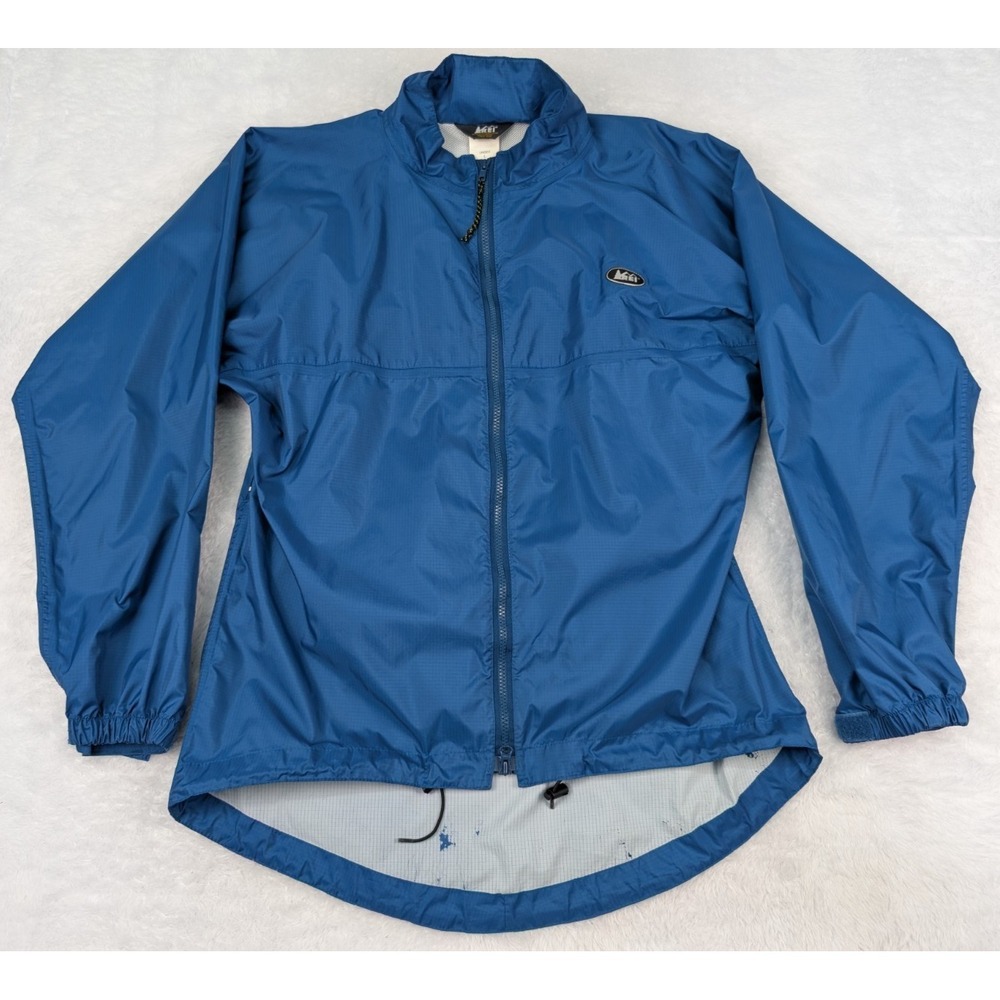 REI Nylon Jacket Unisex L Blue Vented Waterproof Rain Windbreaker Zip Pocket‎